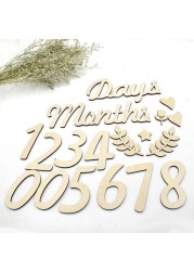 18pcs/set Baby Teacher Cards Newborn Photography Props Numbers Engraved Cutouts Days Months Wooden Chips Souvenir Card