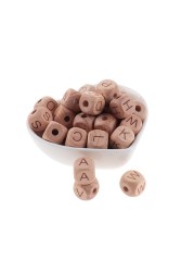 200pcs 12mm Beech Wooden Beads For Baby Wood Letters Bead Baby Teether Diy Beads With Silicone Teether Letters Alphabet