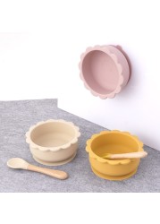 Cute silicone bowl children's complementary tableware food bowl BPA-free waterproof tableware plate wooden spoon silicone fork