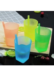 4pcs Candy Color Sippy Water Cups Practical Large Capacity Straw Cups For Children Kids Random Color