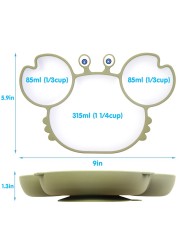 BOPOOBO Baby Dishes Silicone Suction Plate Cute Crab Children Feeding Plate Non-slip Baby Food Bowl Feeding for Kids