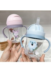 250ml Cartoon Style Outdoor Baby Drinking Bottle With Straw Baby Feeding Cup For Kids Training Portable Handle Water Bottle