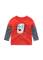 2022 New Kids Solid Cotton Long Sleeve T-shirt Tops Boys Girls Cute Animal Print Tees 2 3 4 5 6 7 8 Years Children Tops