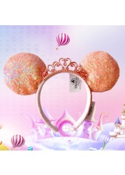 New Disney Mickey Mouse Ears Headband Space Lunar Mountain New Year Minnie Bow Pink Sequins Cartoon Anime Headdress Headband Gif