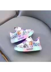 Girl shoes 2022 spring and autumn new girls ice and snow princess children Aisha LED light trend casual shoes sneakers