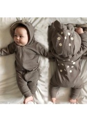 2021 New Baby Hooded Baby Rompers Cute Polka Dot Jumpsuit Toddler Baby Long Sleeve Casual Autumn Outerwear