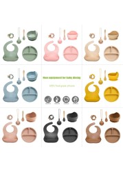 Baby Silicone Food Plate Bowl Spoon 6pcs Baby Utensil Set Auxiliary Food BPA Free Silicone Dishes for Baby Tableware