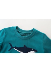 Little maven baby boys summer clothes lovely shark and whale cotton T-shirt baby boy boys kids 2-7 years