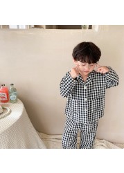 MILANCEL 2021 autumn new children's pajamas plaid home service suit long-sleeved sleepwear