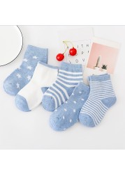 5pairs/lot 0 to 6 Years Kids Soft Cotton Socks Boy Girl Baby Cute Cartoon Warm Stripe Dots Fashion School Socks Autumn Spring