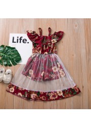 Toddler Kids Vestidos Baby Costume Girl Dress Summer Clothes Floral Mesh Tulle Princess Dress Boho Girls Sukienki Girl Dress