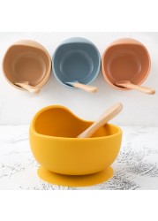 New Colors Feeding Set Food Grade Silicone Baby Dish Set Non-silp Suction Bowl Spoon Kids Dinnerware BPA Free Tableware Dropship