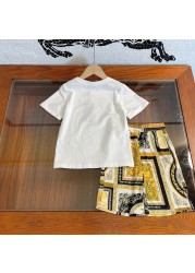 Boys and girls set cotton short-sleeved T-shirt + printed court shorts two-piece set high quality summer children's wear