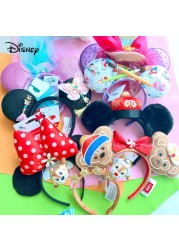 Original Disney Mickey Mouse Earphone Shanghai Disney Big Ears Bows Costume Headband Cosplay Plush Adult/Kids Headband Gift