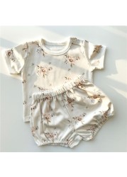 Newborn Baby Girl Boy Clothes Summer Floral Cotton Baby Clothes Sets Short Sleeve Tops T-shirt + Shorts 2pcs Baby Outfits