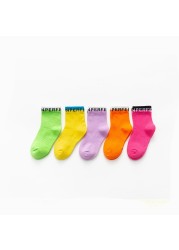 5pcs/lot Spring and Autumn 1-12T Children's Socks Candy Colors Letter Baby Girls Socks Toddler Soft Socks Baby Boys Socks