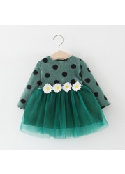 Spring Autumn Infant Baby Girls Dress Cotton Long Sleeve Baby Dress Polka Dot Daisy Flower Baby Autumn Clothes