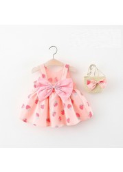 Summer Newborn Baby Clothes Infant Girl Clothes Korean Cute Flower Print Sleeveless Cotton Beach Sundress Princess Dresses