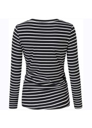 Maternity Pregnant Mother Striped T-shirt Long Sleeve Nursing Clothes Autumn Simple Fashion Round Neck Tops Breastfeeding Clothes