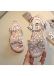 Size 26-36 Children Bowknot Pearl Princess Shoes For Girls Soft Sole Crystal Beach Shoes For Kids Girls Open Toe Light Sandals