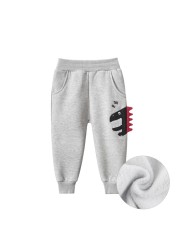 Autumn Winter Kids Pants Cartoon Dinosaur Warm Cotton Boys Jogger Pants Children Sweatpants