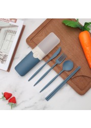 Portable Reusable Spoon Fork Chopsticks Knife Wheat Straw Tableware Cutlery Set Travel Camping Dinnerware Kids Cutlery Sets