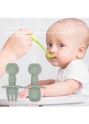 New Predator Predator Baby Training Silicone Fork Spoons Short Fork Spoon Handle Learning Artifact Silicone Soft Fork Spoons Kids