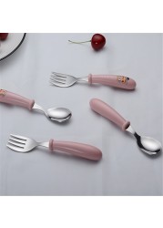 Baby gadgets cutlery set children utensils stainless steel baby dinnerware cutlery cartoon infant food feeding spoon fork