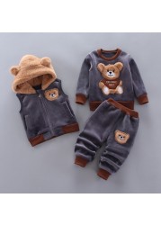 Baby Boys Girls Warm T-shirt Waistcoat Pants Set Infant Clothing Kids Overalls Tracksuit Children Tracksuit Toddler Clothe