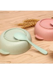 2pcs Baby Feeding Cutlery Set Eco-friendly Wheat Straw Infant Plate Children Dish Utensils Kids Anti-hot Training Bowl Spoon