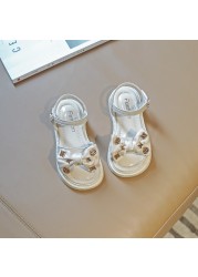 Girls Sandals Girls Bowknot Beach Shoes New Fashion 2022 Summer Children's Lovely Princess Flat White Sandals 2777