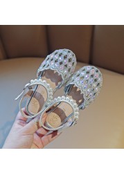 Baby Girls Sandals Hollow Party Sandals Summer 2022 Fashion Pearl Princess Shoes Bow Rhinestone Single Kids Sandals Q329