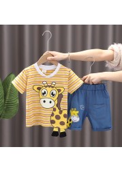 Summer Children Cotton Baby Boy Girl Clothes Cartoon Giraffe T Shirts Shorts 2pcs/set Infant Kids Fashion Toddler Tracksuits