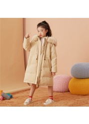 ton lion kids winter fashion casual windproof and warm girls mid-length down jacket 5-12 years old girls winter coat