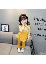 Toddler Girl Clothes Set Kids 2022 Fashion Infant Spring Autumn 2pcs Outfit Striped Fake Two Tops+Wide Leg Pants Baby Tracksuits