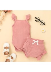 Summer Newborn Infant Baby Girls Ribbed Romper Triangle Pants Solid Color Baby Sets Toddler Outfits 0-18 Months For Baby