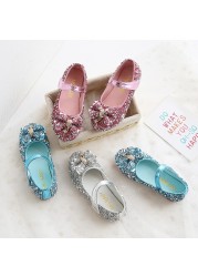 Fashion girls princess shoes bow sequins leather children shoes 2022 new spring wedding party dance round makeup mirror for kids