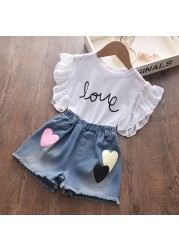 Menoea Kids Clothes Suits 2022 New Summer Fashion Children Lettern Printed T-shirt + Denim Shorts Sets Baby Girls Casual Clothes