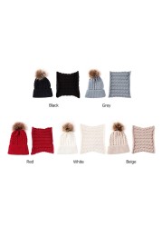 Girls Scarf and Hat Set Girls Pompon Hat Warm Winter Hat Knit Plain Color Raccoon Bones For Kids