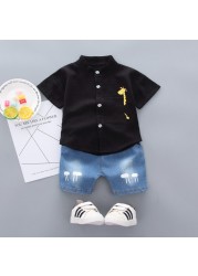 Summer Infant Boys Clothes Set Toddler Girls Cartoon giraffe print T-shirt+Shorts Kids Casual Outfits Baby Cotton Clothing