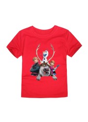 Disney Cartoon T-shirt for Boys Teens Children Summer Tops Girls Frozen Tees Anna and Elsa Cosplay T-shirt Olaf T-shirt