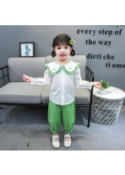 Baby Girl Clothes Sets Toddler 2022 Fashion Infant Spring Autumn 2pcs Sweet Clothes Solid Doll Collar Shirt+Pants Baby Tracksuit