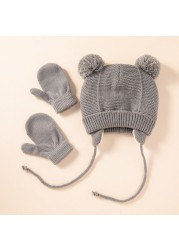 Winter Protection Baby Hats Kids Autumn Warm Knitted Winter Hat Newborn Baby Cute Gloves Hats For 6-48 Months