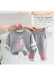 Baby Girls Clothes Sets Children Infant Fashion Cute Unicorn Love Print Outfits New Spring Autumn Toddler Sweatshirt + Pants 2pcs