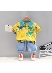 Baby Boy Kids Clothes Fashion Summer Lapel Cartoon Cute Short Sleeve Sports Shorts 2 Pieces Set 1 2 3 4 5 Years