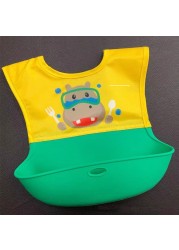 67JC Baby Cartoon Waterproof Bib Silicone Newborn Feeding Food Catcher Apron Pocket