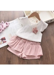 Pink Girls Set with Lapel and Shorts Baby Clothes 2-6T Polka Dot Design Fashion Outfit New Summer 2021