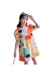 Big Girls Colorful Dress Kids Dresses for Girls Puff Sleeve Beach Dress Kids Girls Clothes 4 to 14 Summer Dress