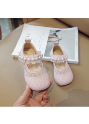 Girls Sandals Child Fashion Princess Pearl Net Surface Girls Shoes 2022 Pupils New Comfortable Single Shoes Baby Princess