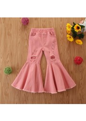 Spring All-match Girls Jeans Trumpet Elastic Waist Flared Pants Children Trousers Bell bottom Jeans For Girls Clothing 2-7 Years